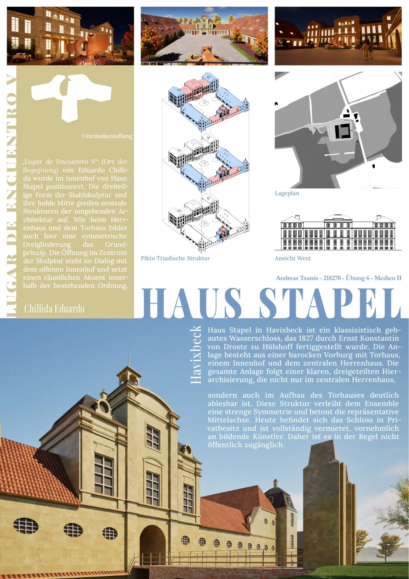 Posterblatt „Haus Stapel“, Analyse des Wasserschlosses in Havixbeck, Kurs Medien