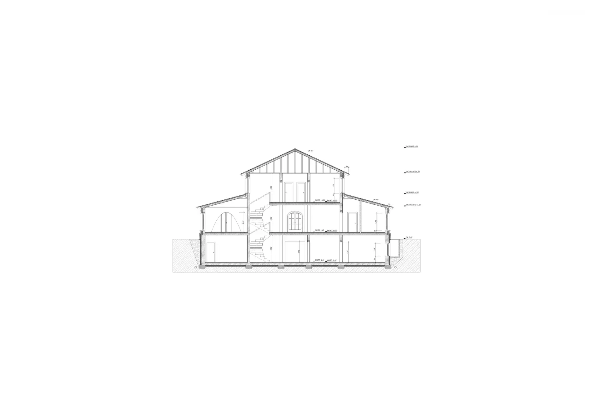 Querschnitt durch Wohnhaus und Kellergeschoss
